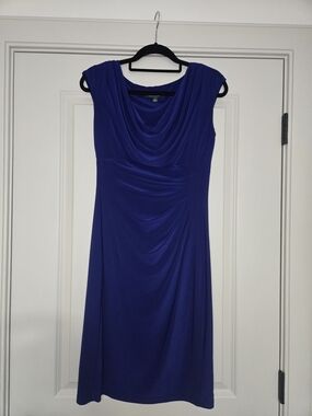 Ralph Lauren Cobalt Blue Draped Cowl Neck Midi Dress